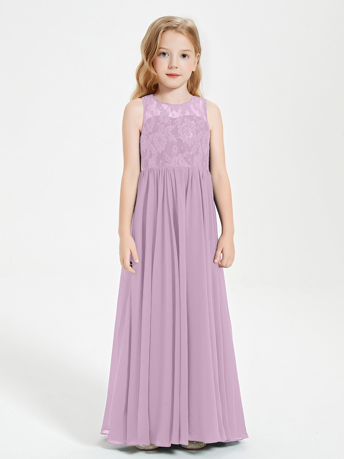 Long Junior Bridesmaid Dresses Lace Top Wisteria